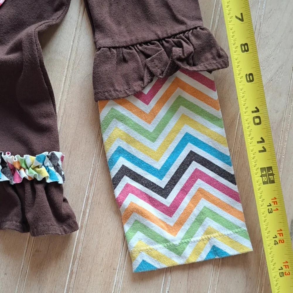 RareToo! Brown Owl Appliqué Chevron Sleeve Tunic Top Fall Thanksgiving Outfit